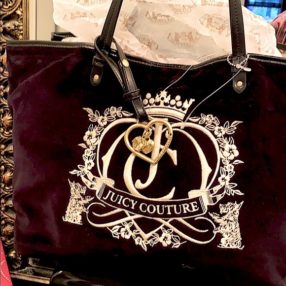 NEW Juicy Couture Black velvet leather crown bag